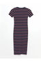 Giyçık Store Navy Blue Crew Neck Striped Dress - 6