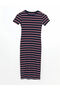 Giyçık Store Navy Blue Crew Neck Striped Dress - 5