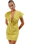 Women's Mini Beach Dress V-Neck Lace-Up Flared Cotton Summer Stylish Design Durable Material