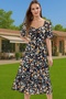 Women's Midi Length A-Line Viscose Dress Floral Pattern Balloon Sleeve Daily Use Modern Design - 2