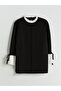 Black Pleated Contrast Detailed Women's Tunic - 5