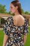 Women's Midi Length A-Line Viscose Dress Floral Pattern Balloon Sleeve Daily Use Modern Design - 4