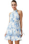 Women's Floral Pattern Mini Dress Halter Neck Fold Hem Summer Casual Stylish Durable Material