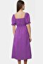 Women's Midi Length Pleated Dress Square Neck Short Sleeve Comfortable Casual Weekend Quality Material - 5