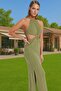Women's Maxi Knitted Dress Halter Neckline Striped Pattern Summer Beach Chic Summer's Indispensable - 2