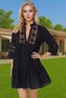 Women's Mini Beach Dress V Neck Lace Detail Cotton Summer Casual Modern Design - 3