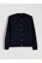 Navy Blue Crew Neck Self Patterned Women's Knitwear Cardigan - 5