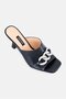 Women Leather Slip On Sandal, Black