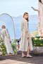 Women's Patterned Three Quarter Sleeve Slit V Neck Dress 25041 - 7