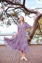 Women's Patterned Three Quarter Sleeve Shirt Collar Dress 25018 - 5