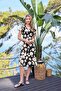Women's Patterned Button Front Short Sleeve V Neck Dress 25061 - 2