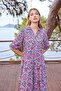 Women's Patterned Three Quarter Sleeve Shirt Collar Dress 25018 - 7