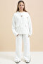 White Logo Detailed Buttoned Cardigan Girl's Slit 3-Piece Horse-Top Set 21375 - 3