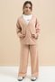 Beige Logo Detailed Buttoned Cardigan Girls' Slit 3-Piece Horse-Top Set 21377