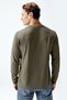 0544 Men's Green Color Long Sleeve Waffle T-Shirt - 2