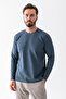 Men's Crew Neck Textured Cotton Sweatshirt Navy Blue - 5714 - 2