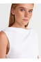 10778 Boat Neck Draped Slim Knitwear Blouse-White - 3