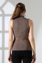 Half Fisherman Stand Collar Ribbed Sleeveless Striped Accumulated Patterned Woven Detailed Summer Knitwear Blouse - 2