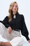 Black Princess Sleeve Hidden Placket Moss Crepe Shirt with Brooch Accessory Alc-X14338 - 3