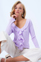 Women's Lilac V-Neck Front Ruffle Detailed Knitted Blouse Alc-X14363 - 4
