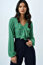 Women's Green V-Neck Ruffle Front Blouse Alc-X14361 - 2
