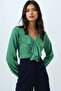 Women's Green V-Neck Ruffle Front Blouse Alc-X14361 - 3