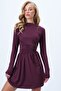 Bordo Düşük Yaka Drape Detaylı Sandy Kloş Elbise ALC-X14371 - 5