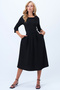 Black Boat Neck Three-Quarter Sleeve Pleated Detailed Double Pocket Midi Length Flared Dress Alc-X14359 - 3