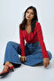 Red V-Neck Ruffled Soft-Textured Blouse ALC-X14364 - 4