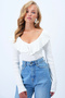Ecru V-Neck Flounced Soft Textured Blouse Alc-X14364 - 5