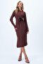 Women's Bitter Brown Crew Neck Lacing Detailed Double Slit Sandy Dress Alc-X14370 - 4