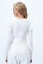 Women's Ecru Crew Neck Sleeve Ruffled Stone Embroidered Camisole Blouse Alc-X14386 - 6