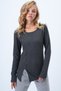 Women's Anthracite Crew Neck Button Detailed Long Sleeve Soft Textured Blouse Alc-X14335 - 4