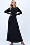 Black Crew Neck Knitwear Dress with Accessories, Gathered Waist and Out-Cut Detail Alc-X14358 - 2