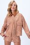 Women's Cinnamon Brown Suede Collar Double Pocket Cuff Sleeve Hidden Placket Zipper Jacket Alc-X14430
