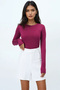 Burgundy Crew Neck Jumpsuit with Snap Buttons at the Bottom Blouse Alc-X14388 - 4
