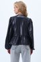 Women's Black Princess Sleeve Tie Detail Skirt Ruffled Faux Leather Blouse Alc-X14418 - 6