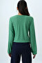 Women's Green V-Neck Ruffle Front Blouse Alc-X14361 - 5