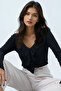Black V-Neck Knitted Blouse with Ruffle Detail on the Front Alc-X14363 - 4