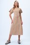 Women's Beige Boat Neck Hidden Zipper Suede Leather Dress with Clamp and Stitching Detail Alc-X14405 - 4