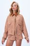 Women's Cinnamon Brown Suede Collar Double Pocket Cuff Sleeve Hidden Placket Zipper Jacket Alc-X14430 - 2