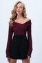 Women's Burgundy Wide Collar Ottoban Blouse Alc-X14342 - 2
