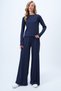 Women's Navy Blue Crew Neck Blouse and Palazzo Pants Double Knitted Suit Alc-X12480 - 3