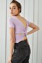 Women's Lilac Back Low-cut Detailed Blouse - 4