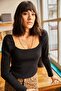 Women's Black Square Collar Lycra Blouse BLZ-19001617 - 2