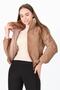 Women's Camel High Collar Zipper Detailed Winter Velvet Coat with Pockets Nb7154