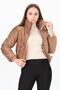 Women's Camel High Collar Zipper Detailed Winter Velvet Coat with Pockets Nb7154 - 2