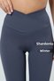 Women's Ribbed High Waist Gathering Black Cross Waist Leggings with Fleece Inside