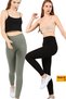 2-Piece Leggings Ribbed High Waist Recovery Sports Leggings Black+khaki - 2