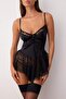 Siyah Dantelli Düğmeli Askılı Kapsız Külotlu Babydoll/Fantezi Gecelik THMAW26LL00003 - 3